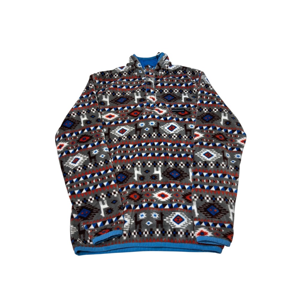 Southern Marsh Aztec Llama Fleece Quarter Zip Pullover Mens Gray Blue Multicolor